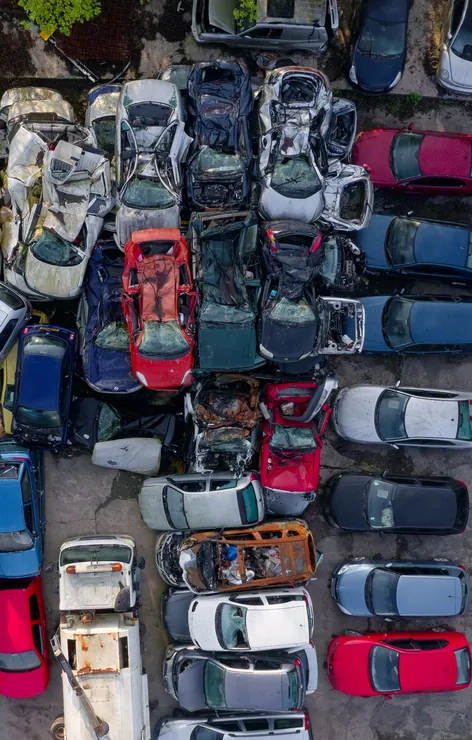 Auto recycling yard where scrap cars are dismantled and recycled